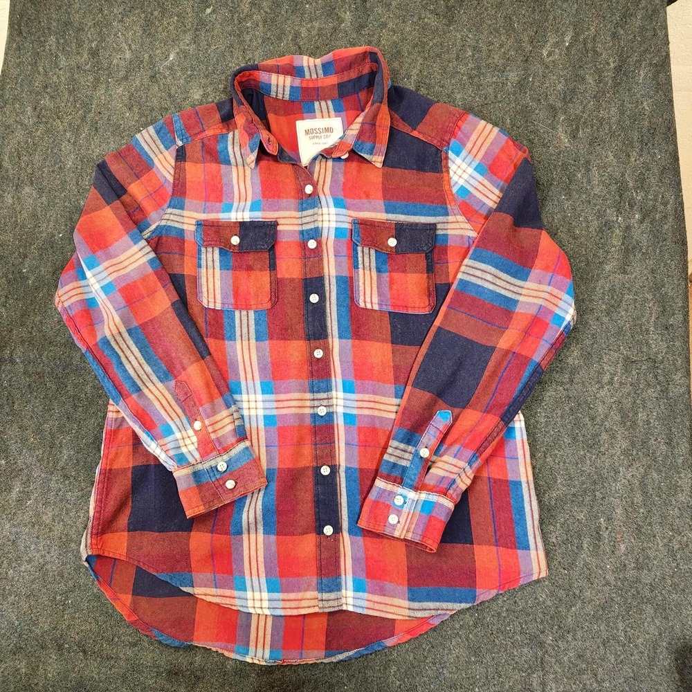 Mossimo Supply Co Mens Red Blue Plaid Flannel Button Up Shirt Size XL